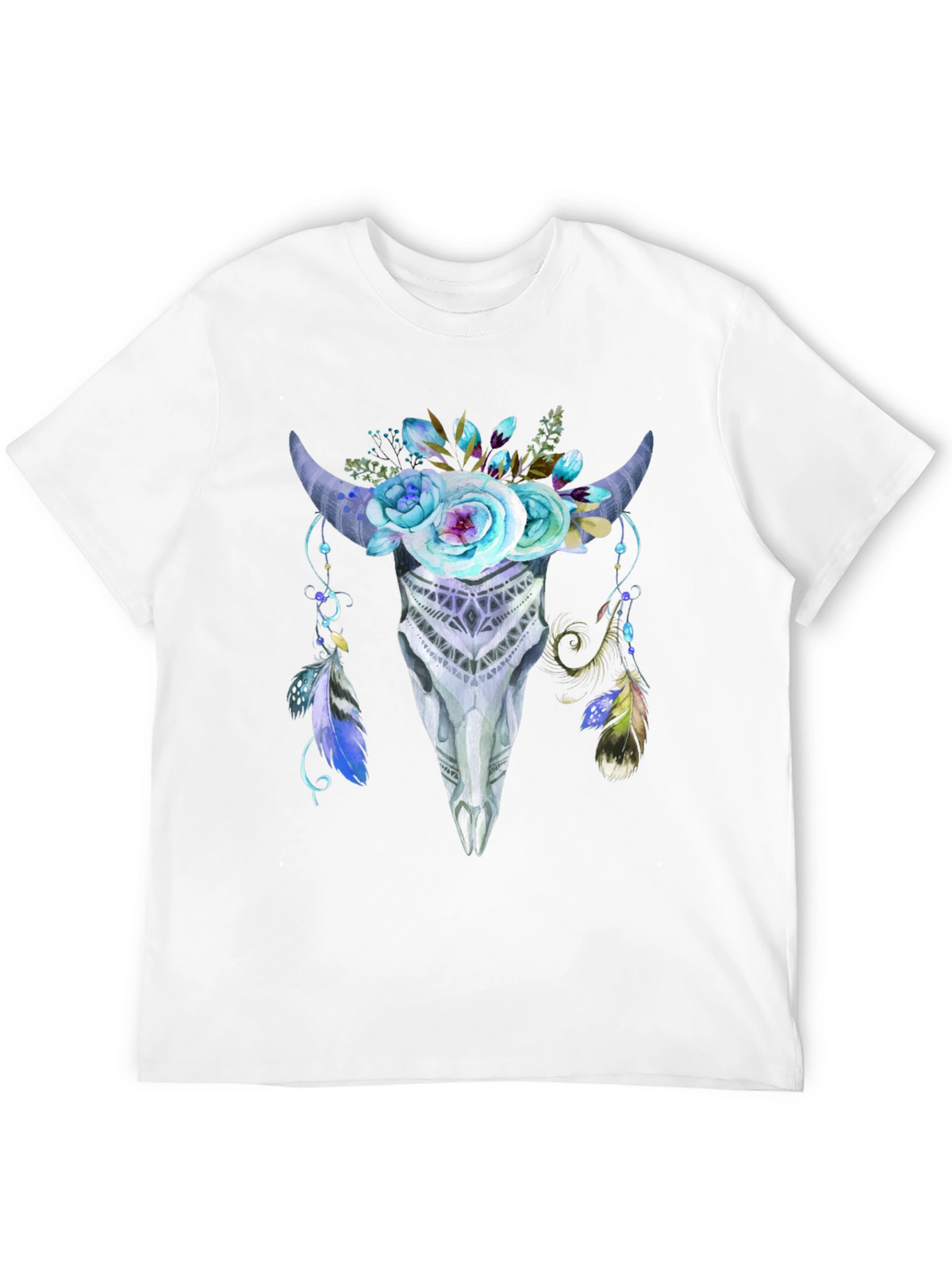 Floral Bull Skull Graphic Tee - Black