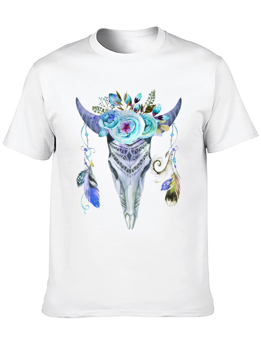 Floral Bull Skull Graphic Tee - Black