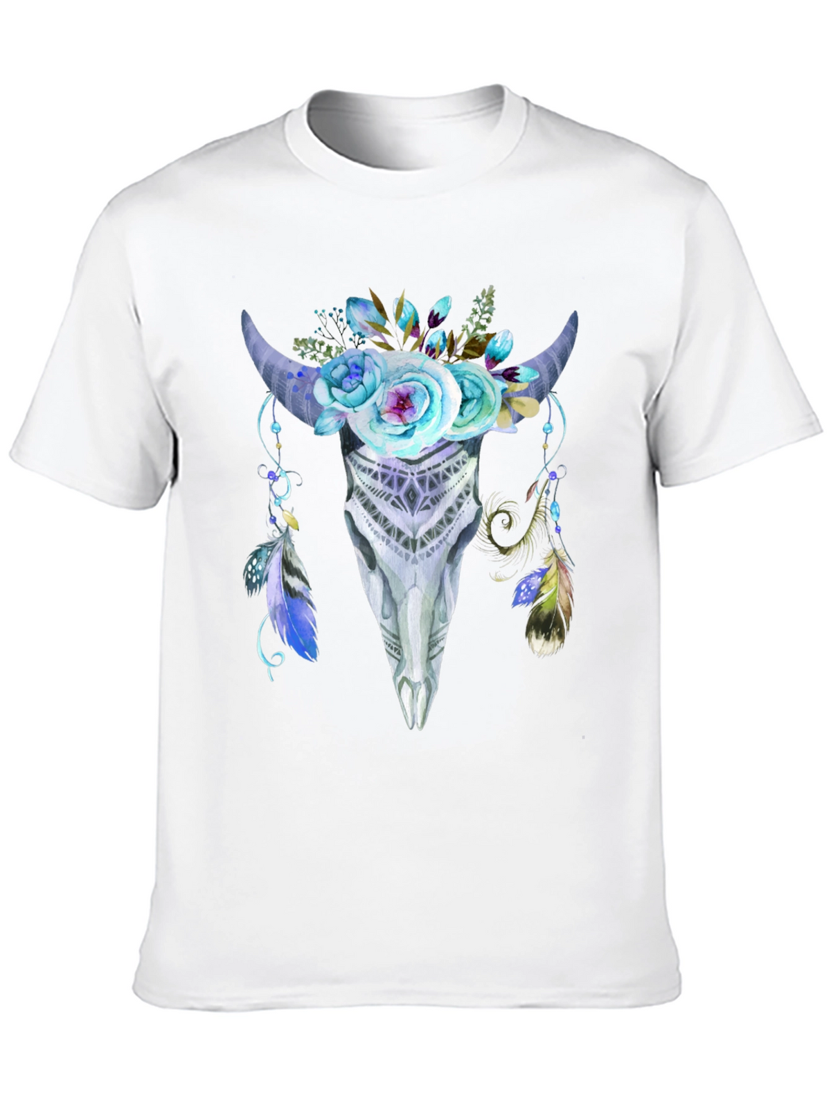 Floral Bull Skull Graphic Tee - Black