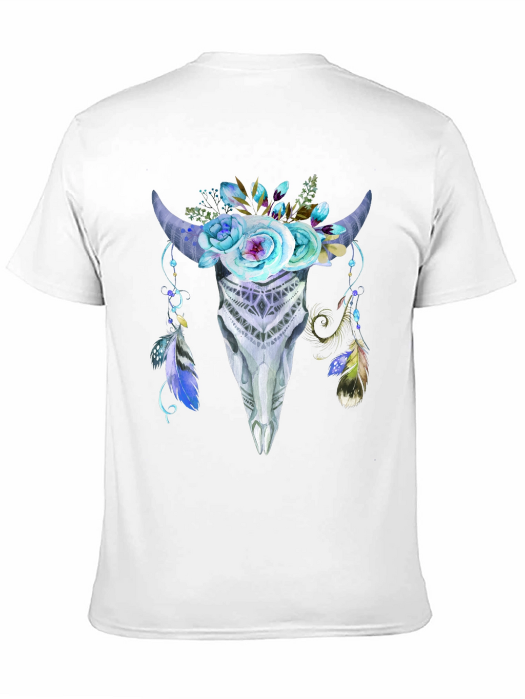 Floral Bull Skull Graphic Tee - Black