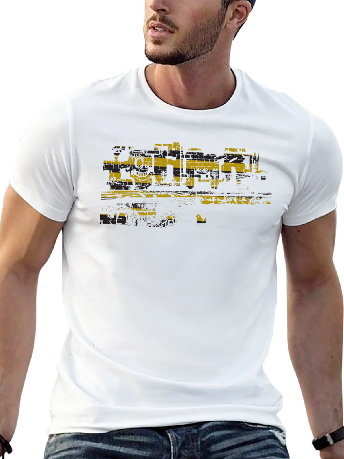 Distressed Graphic Print Black Crew Neck Tee