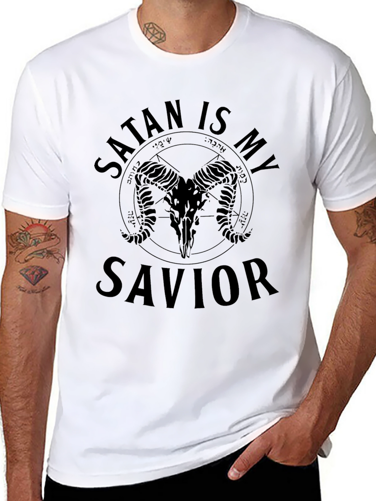 Satan Is My Savior Graphic Tee - Black