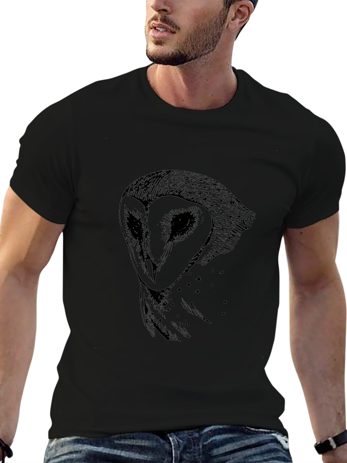 Mens Black Owl Graphic T-Shirt