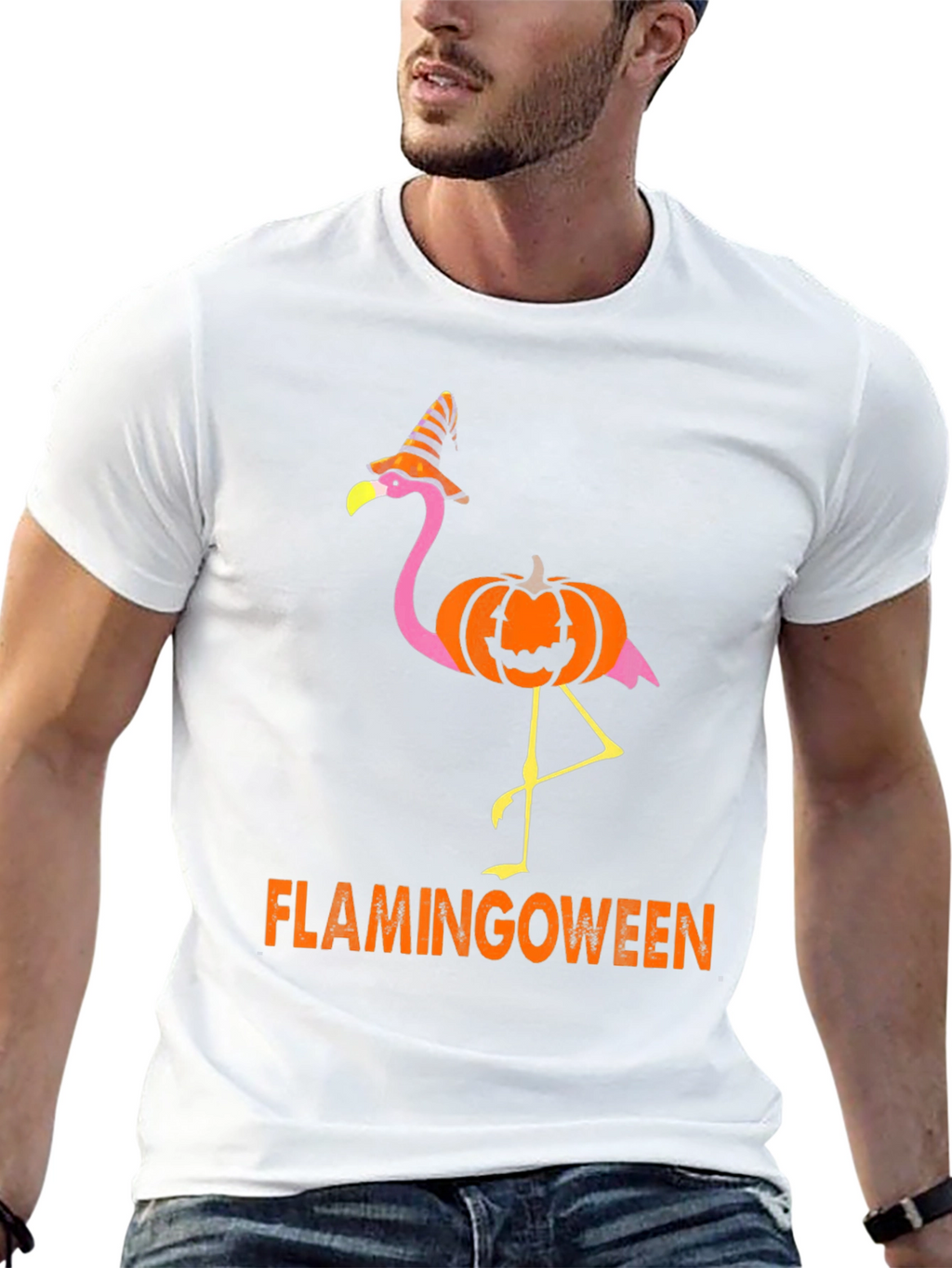 Flamingoween T-Shirt: Flamingo Pumpkin Halloween Tee