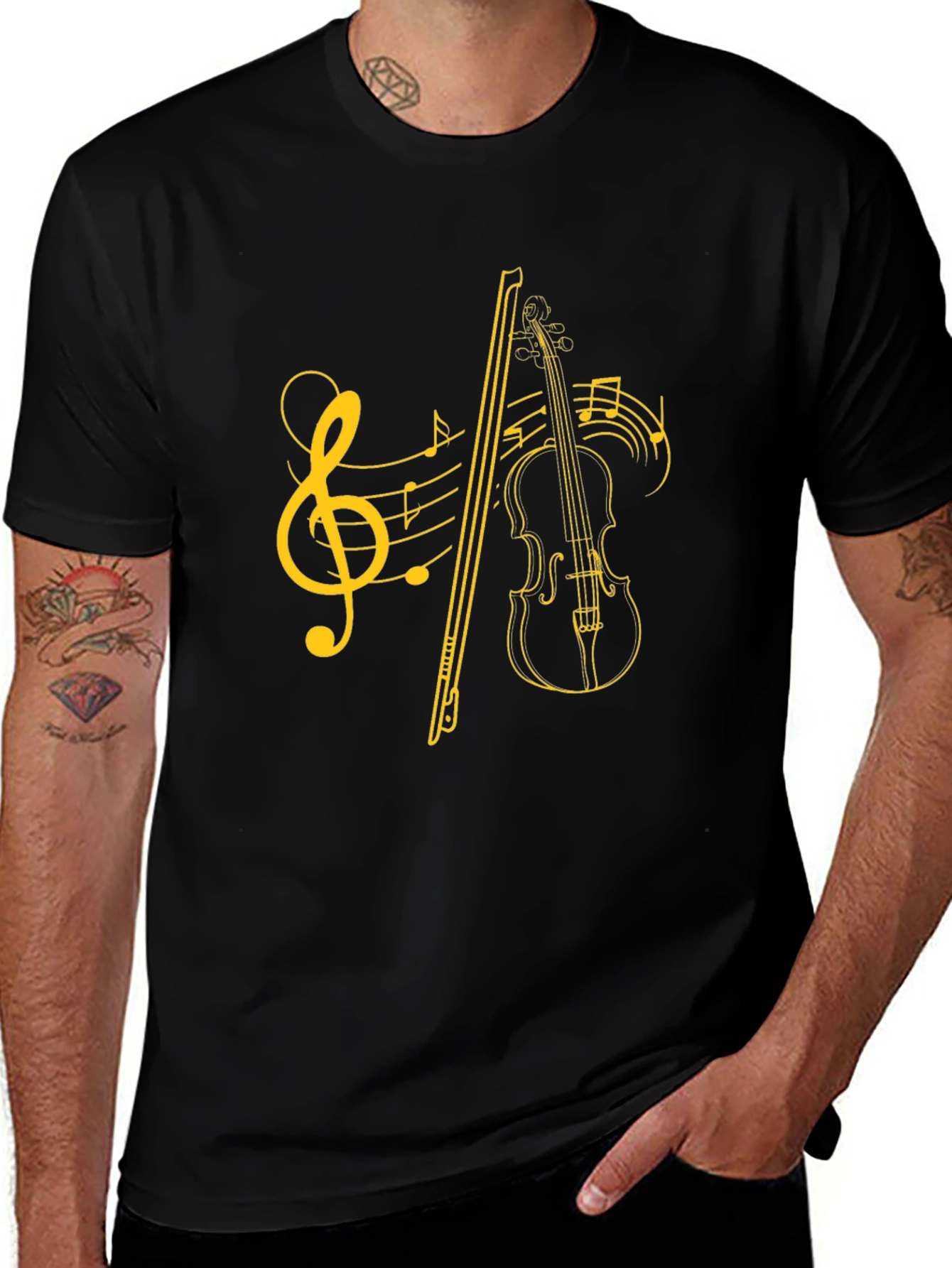 Musical Violin Graphic Black T-Shirt