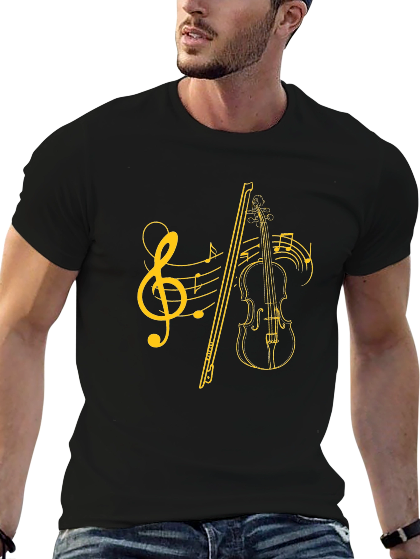 Musical Violin Graphic Black T-Shirt