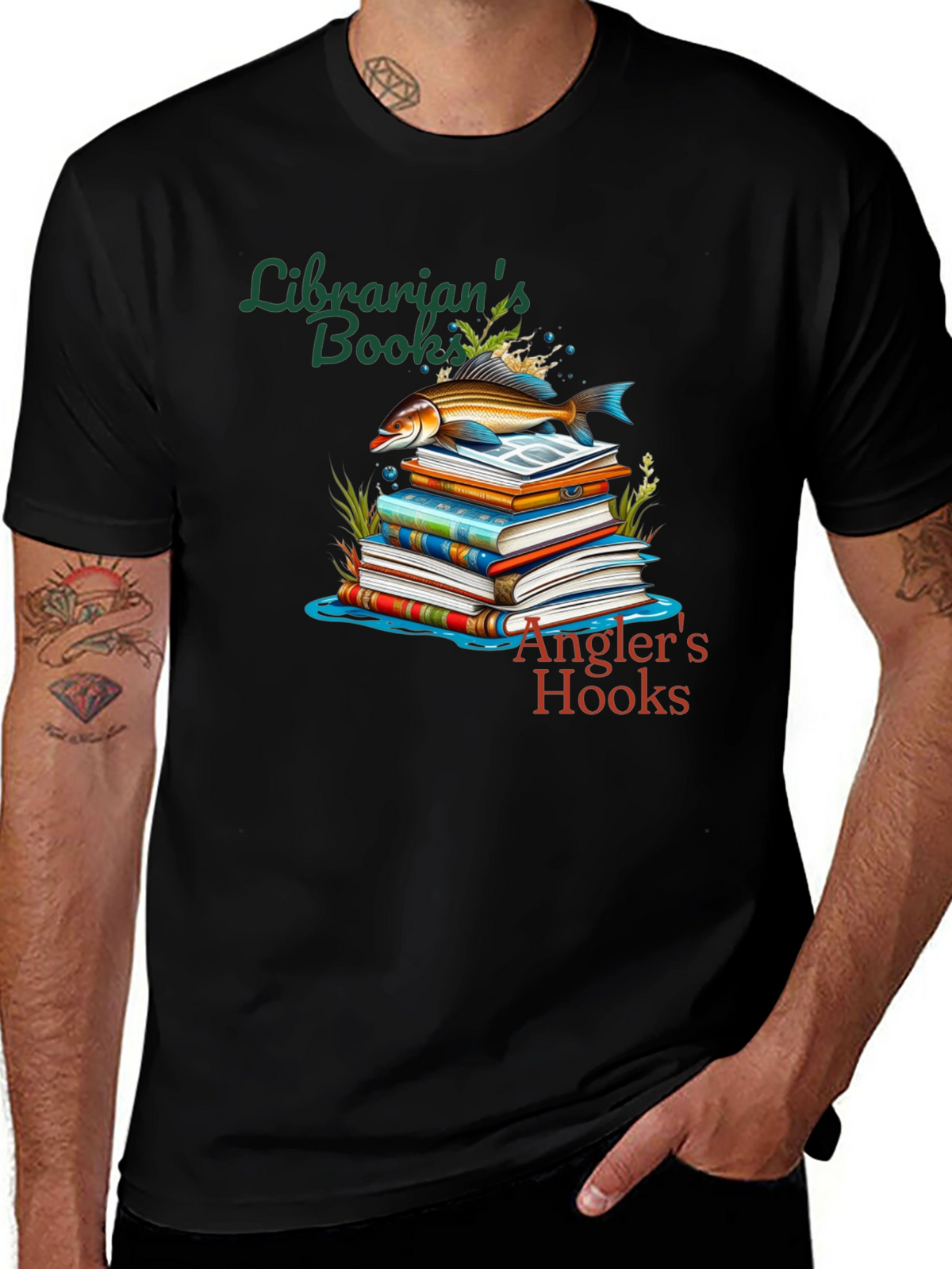 Librarians Books Anglers Hooks T-Shirt