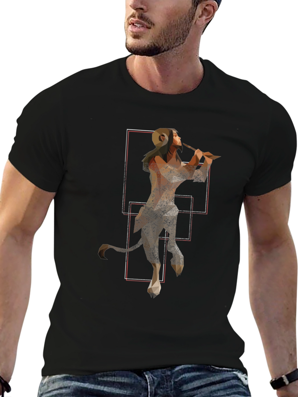 Geometric Faun Graphic Tee - Stylish Black T-Shirt
