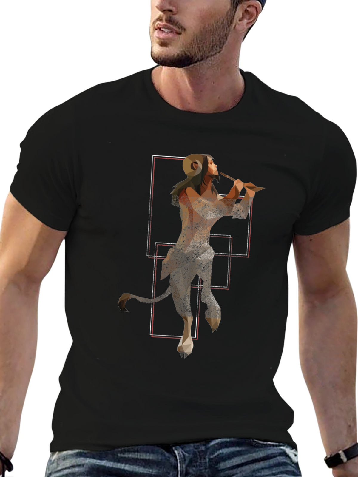 Geometric Faun Graphic Tee - Stylish Black T-Shirt
