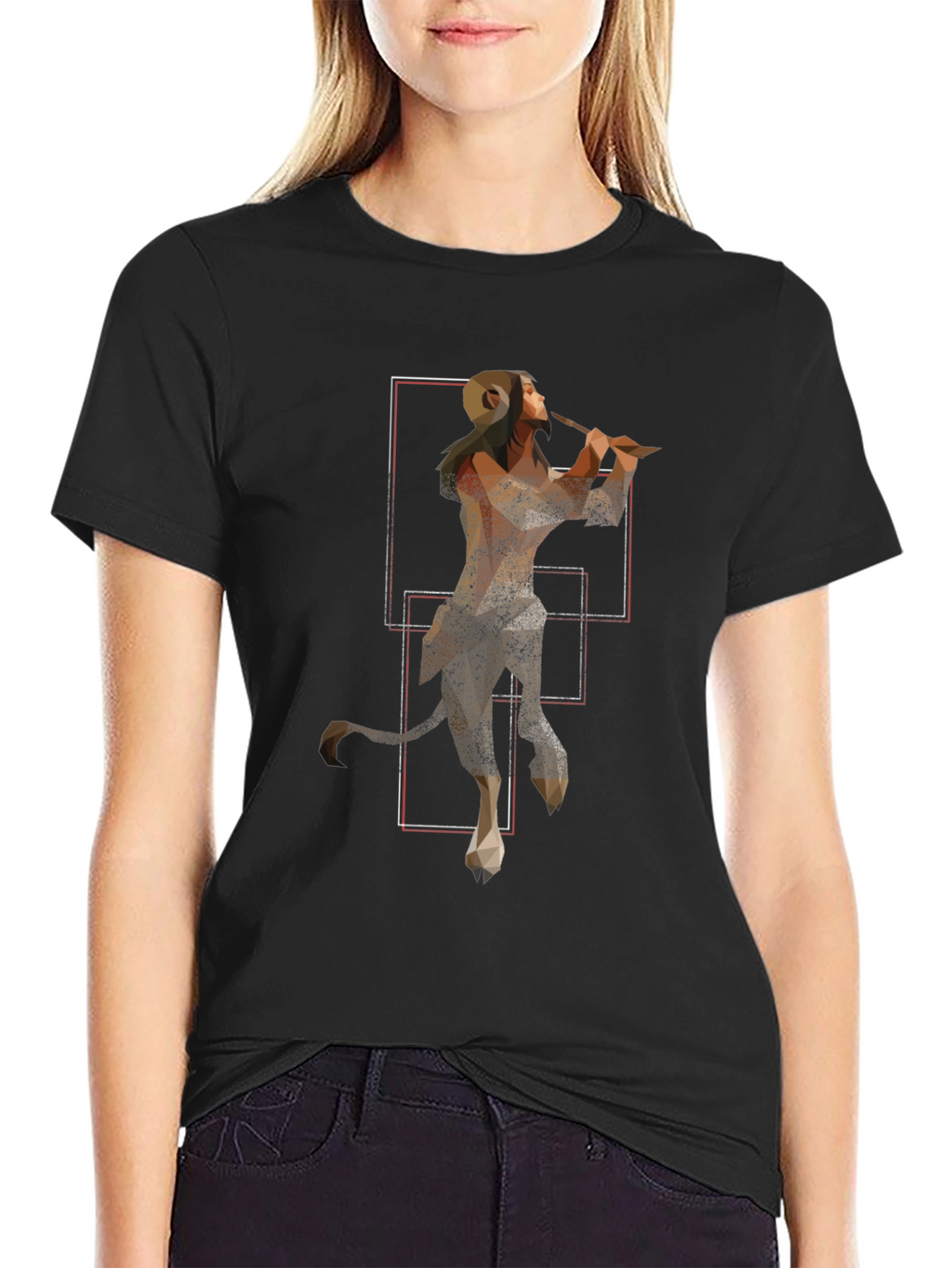 Geometric Faun Graphic Tee - Stylish Black T-Shirt