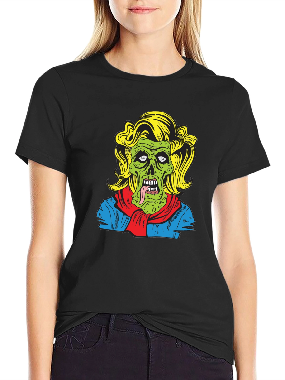 Zombie Woman Graphic Tee - Black Cotton T-Shirt