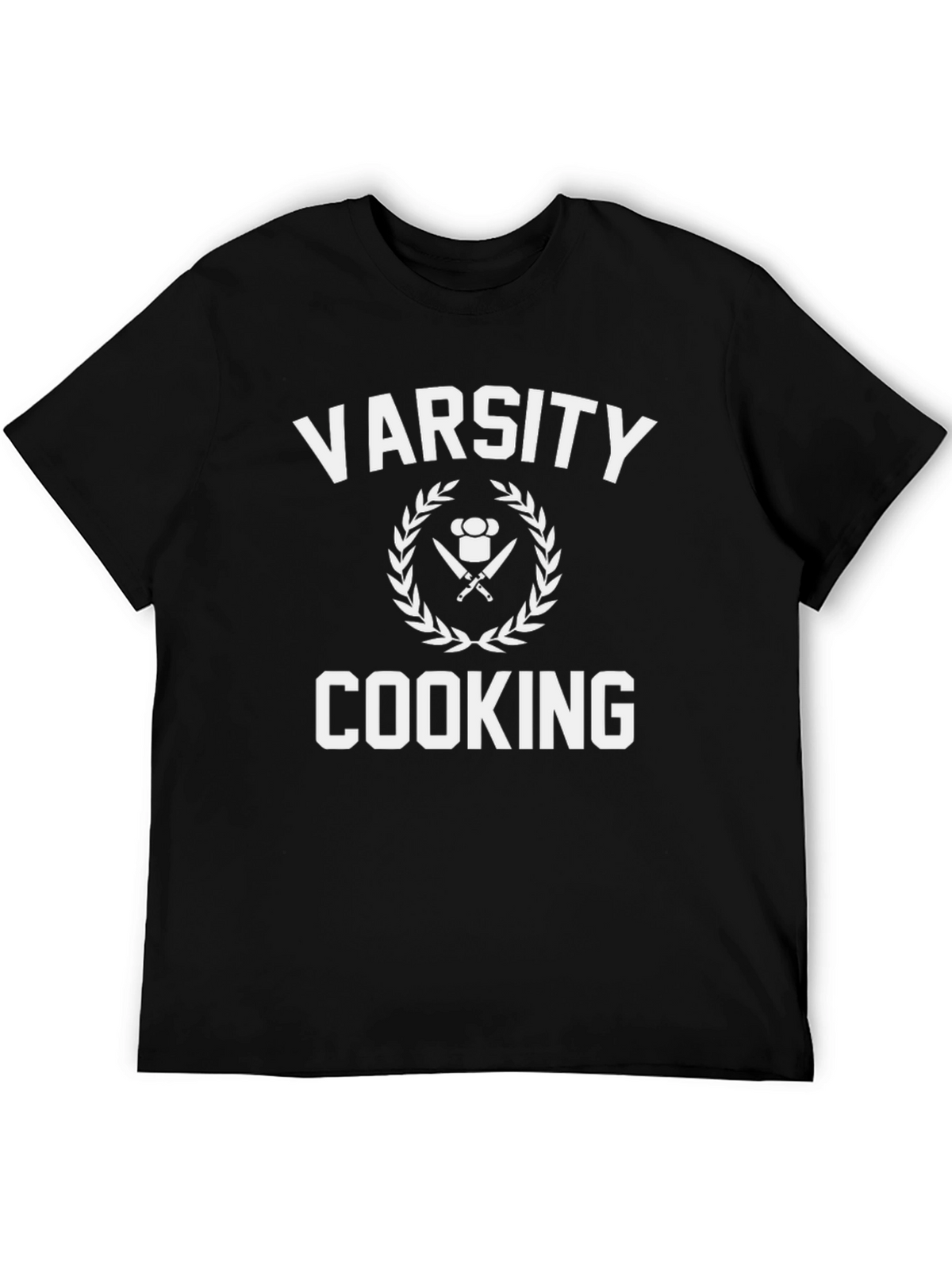 Varsity Cooking T-Shirt - Chefs Knife & Hat Design