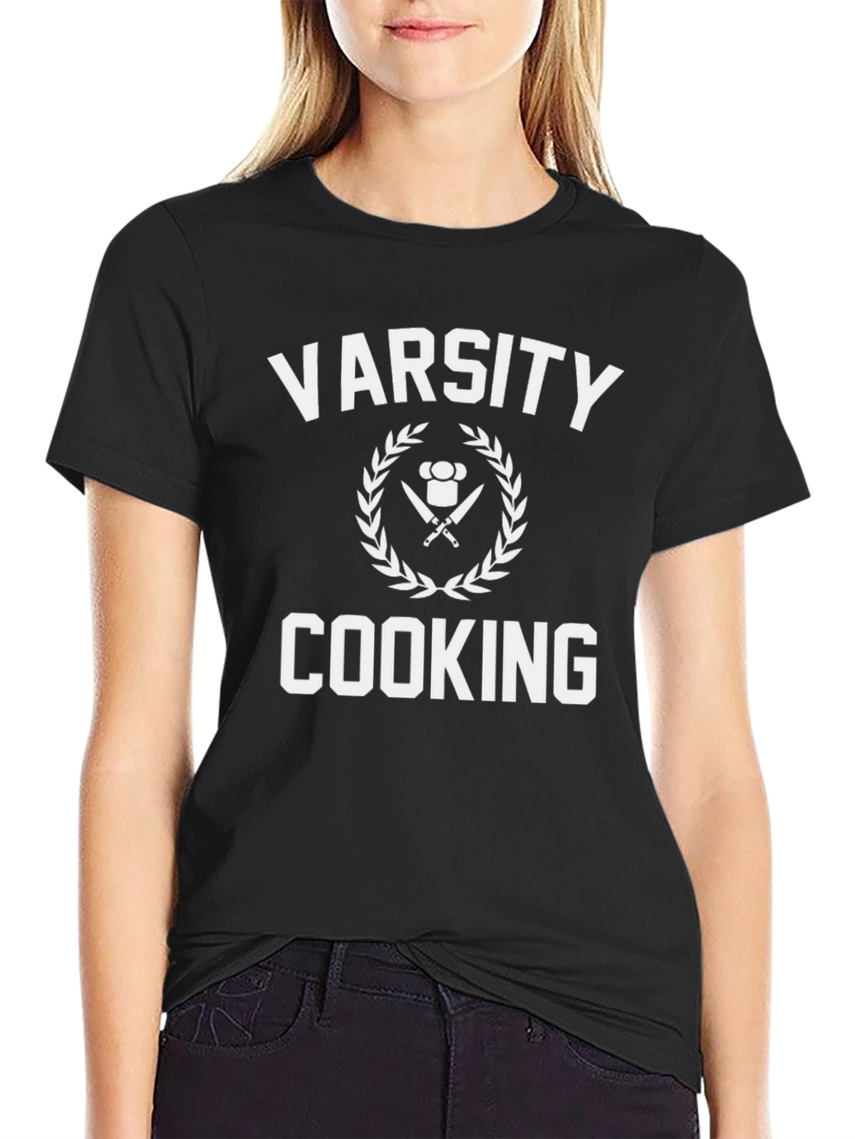 Varsity Cooking T-Shirt - Chefs Knife & Hat Design
