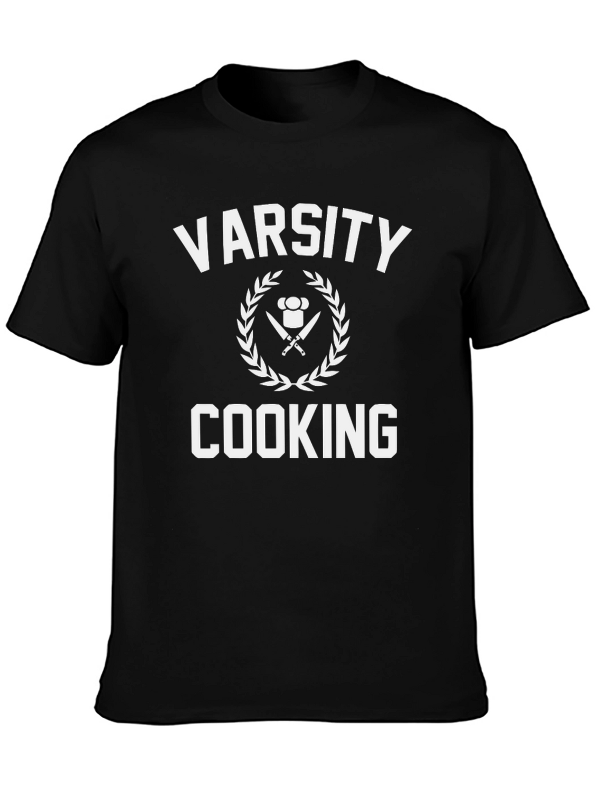 Varsity Cooking T-Shirt - Chefs Knife & Hat Design