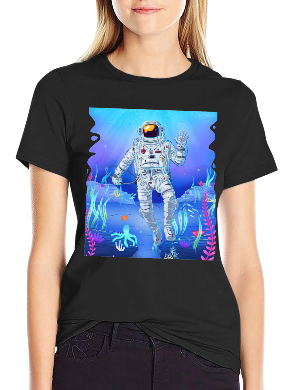 Astronaut Ocean Graphic Tee - Black Casual T-Shirt