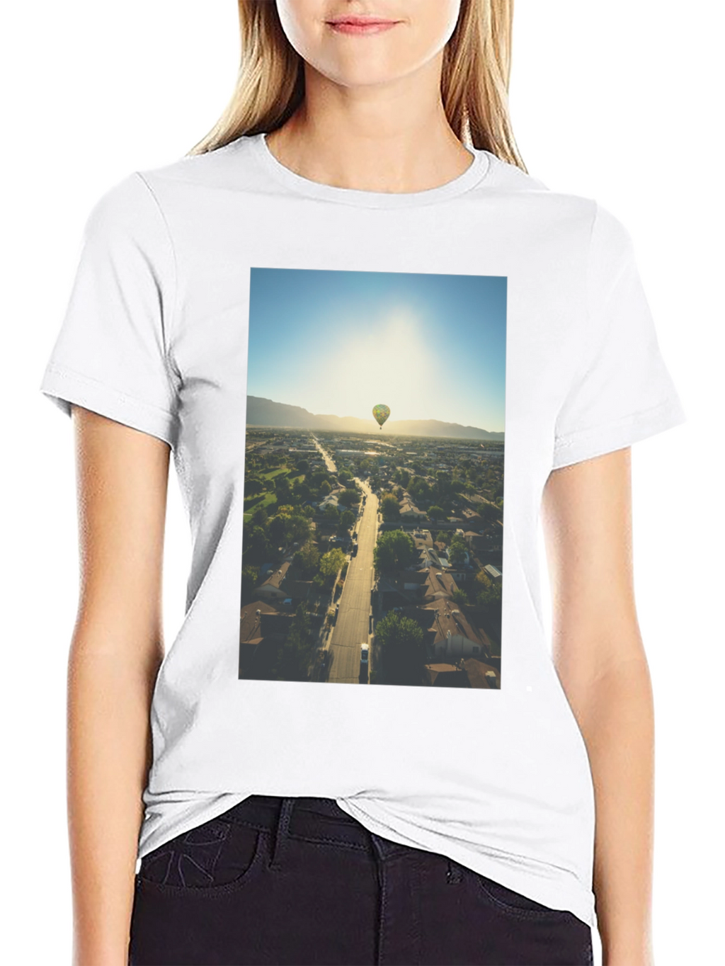 Hot Air Balloon Graphic Tee - Aerial View T-Shirt