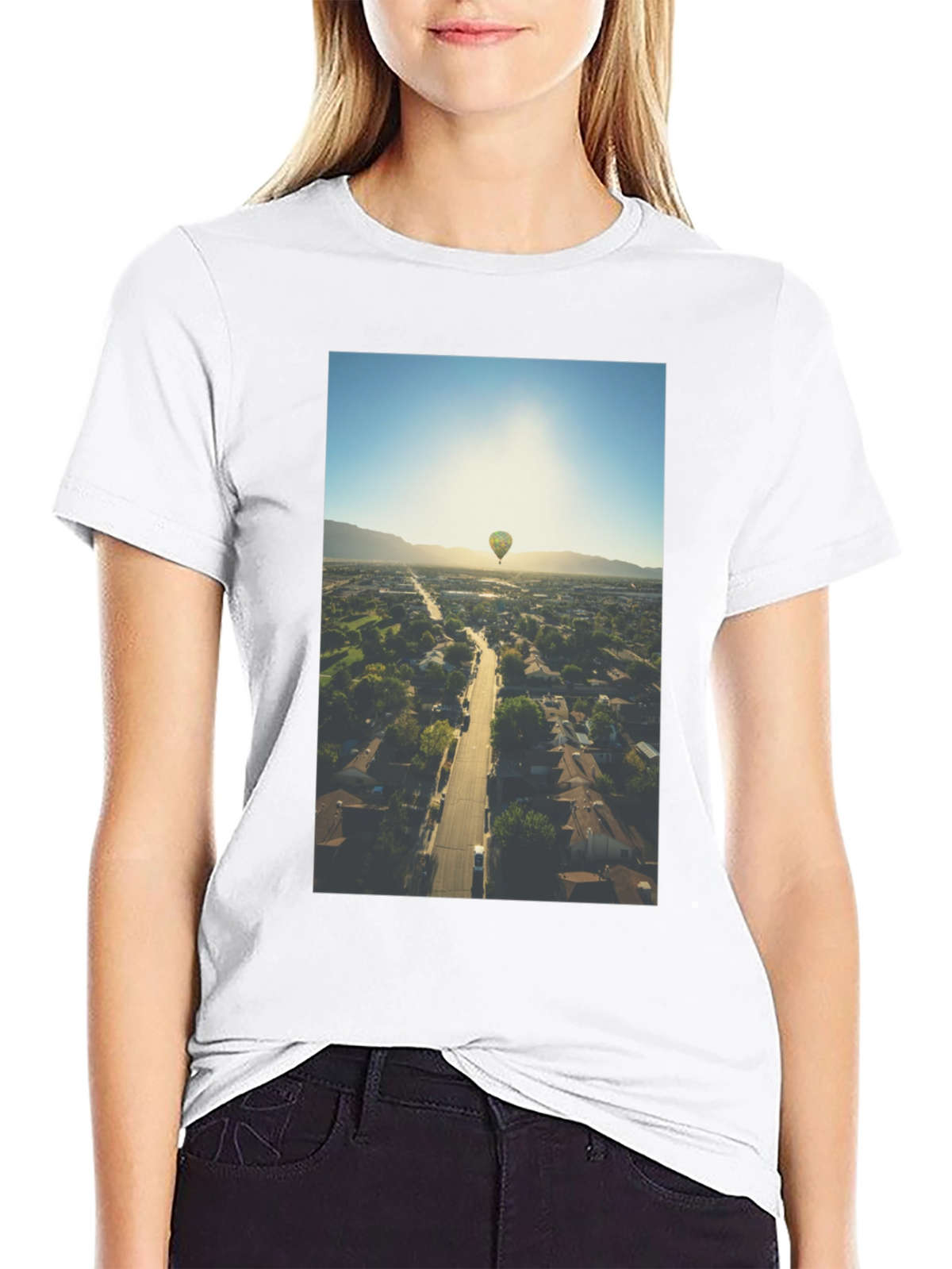 Hot Air Balloon Graphic Tee - Aerial View T-Shirt
