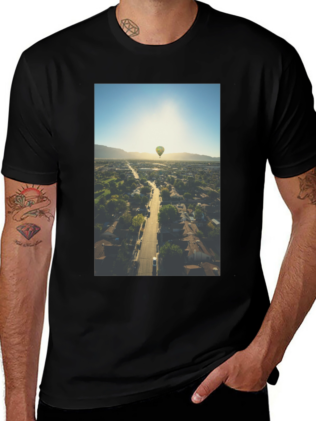 Hot Air Balloon Graphic Tee - Aerial View T-Shirt