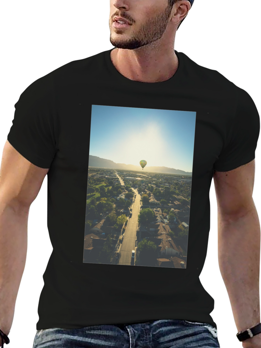 Hot Air Balloon Graphic Tee - Aerial View T-Shirt