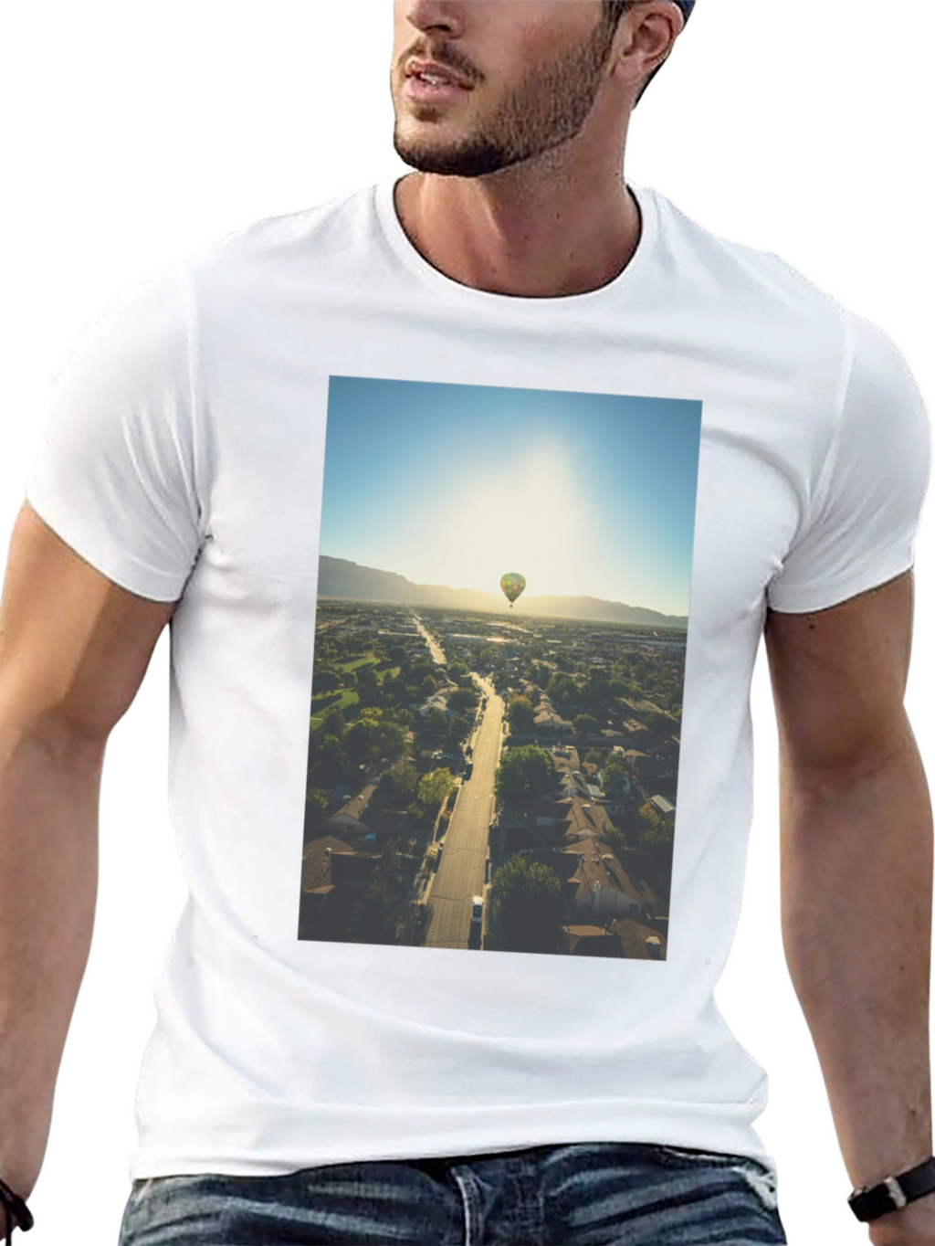 Hot Air Balloon Graphic Tee - Aerial View T-Shirt
