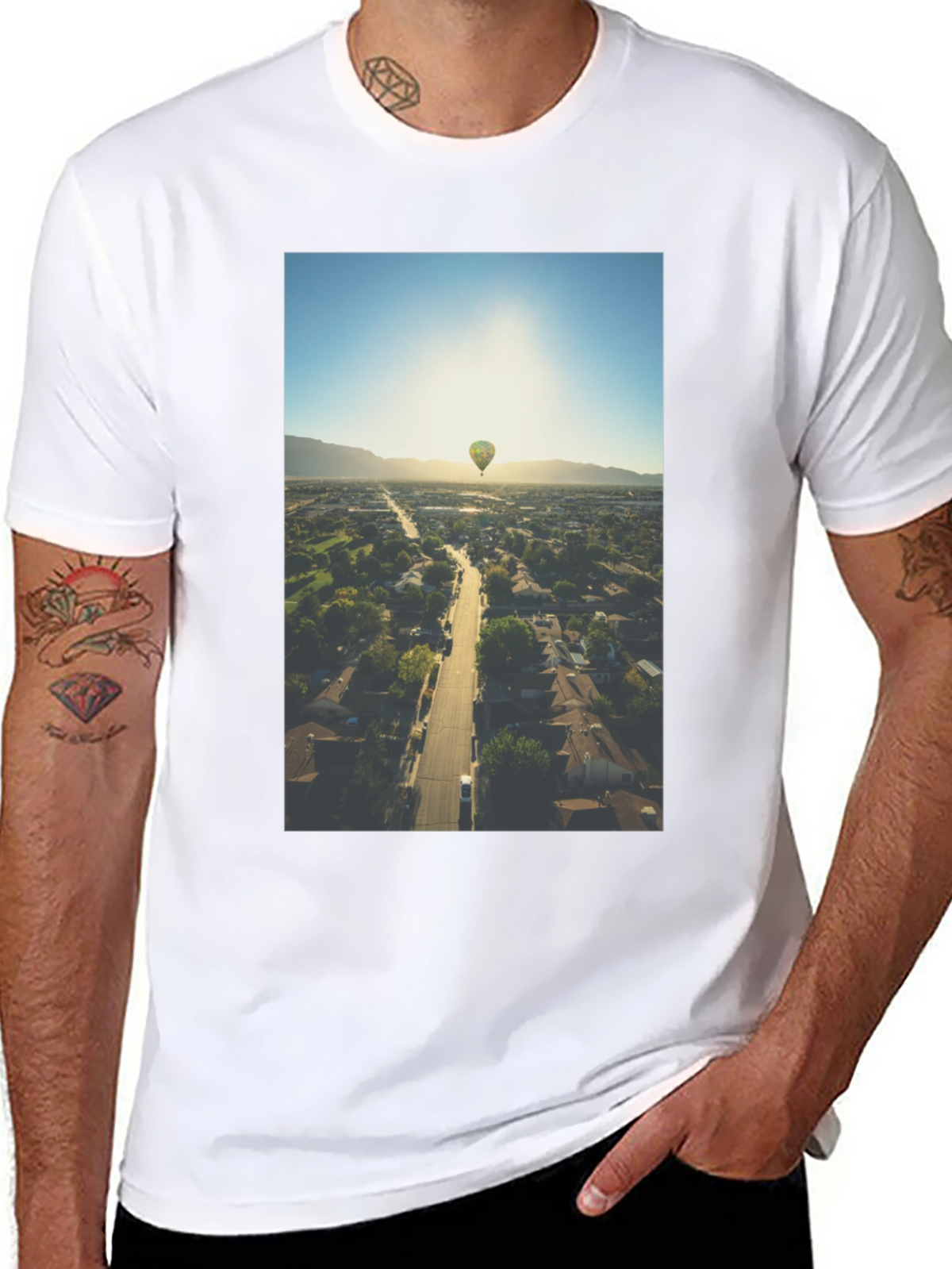 Hot Air Balloon Graphic Tee - Aerial View T-Shirt
