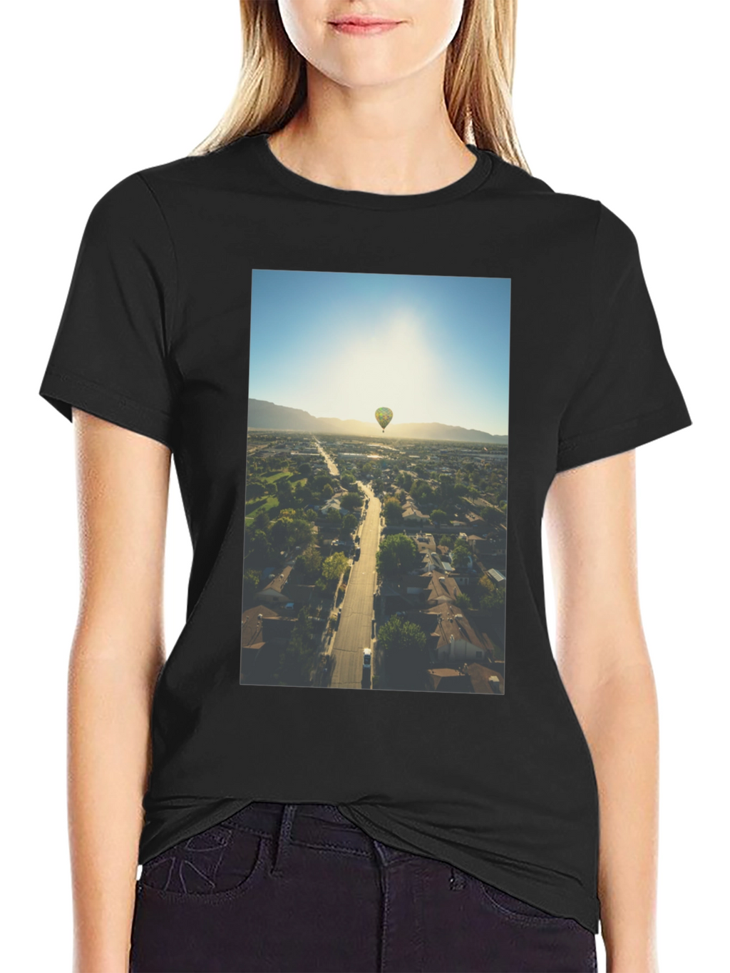 Hot Air Balloon Graphic Tee - Aerial View T-Shirt