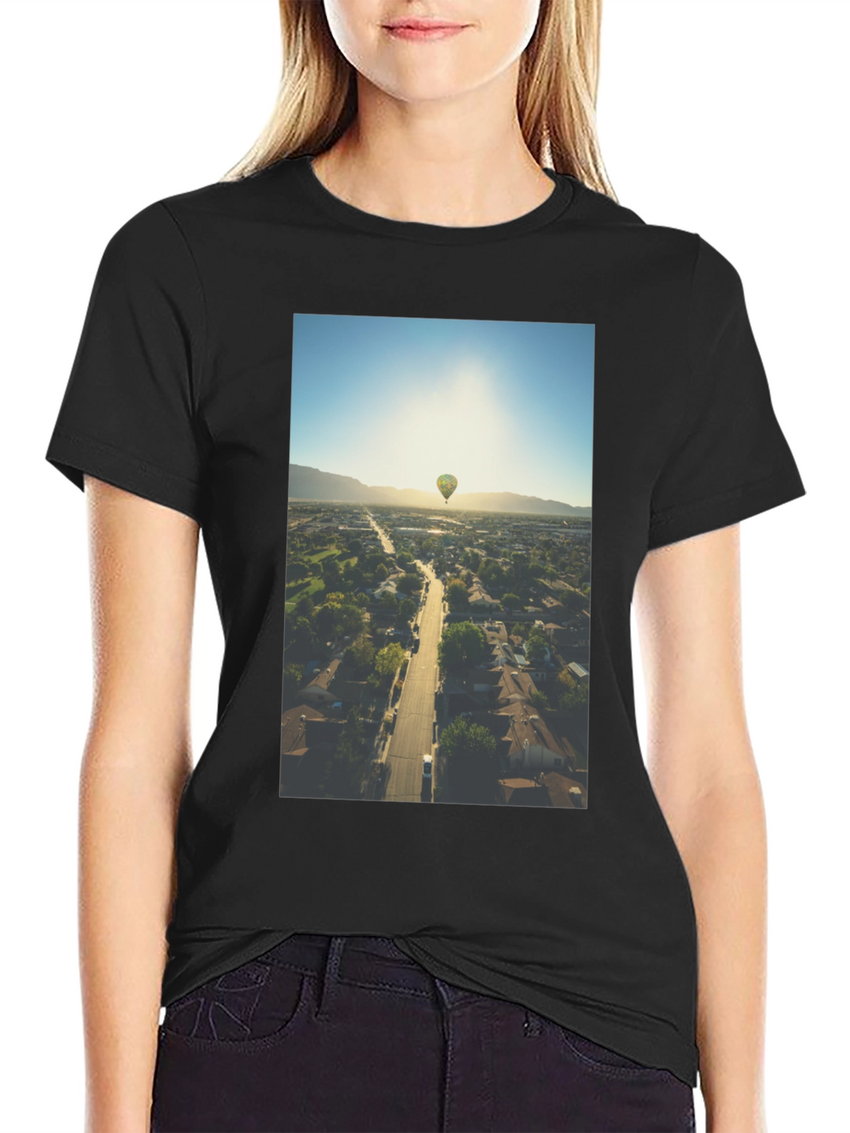 Hot Air Balloon Graphic Tee - Aerial View T-Shirt