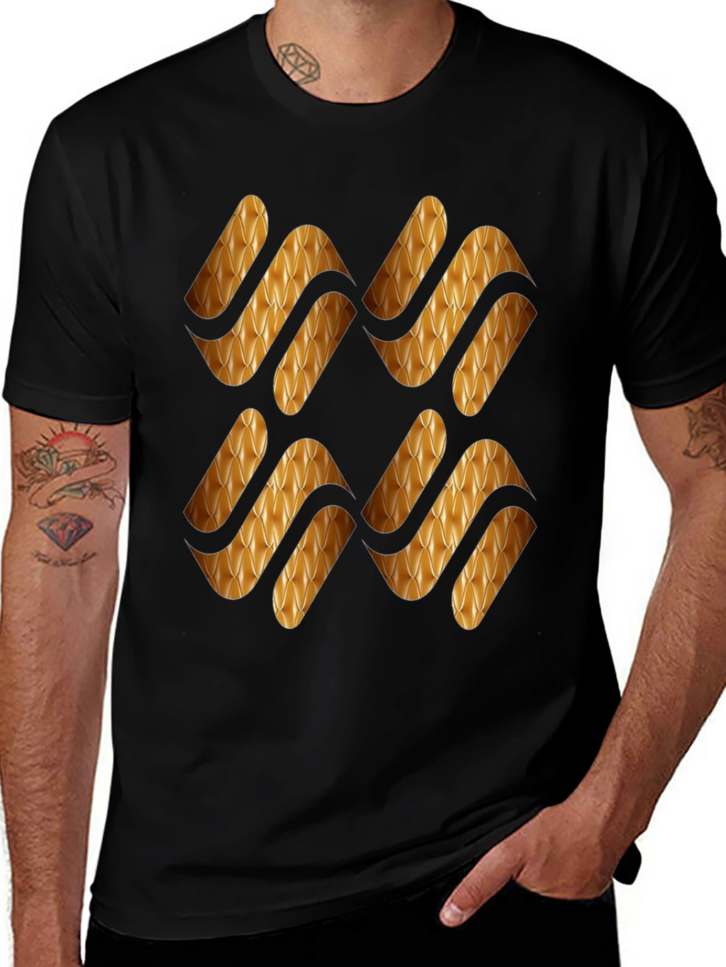 Stylish Black T-Shirt with Gold Pattern