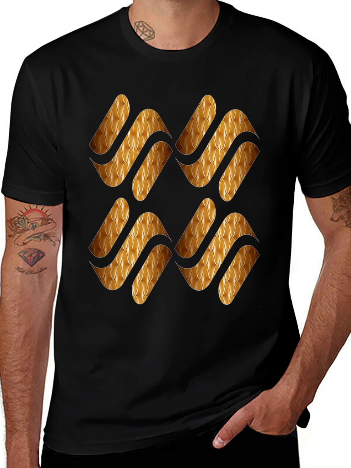 Stylish Black T-Shirt with Gold Pattern