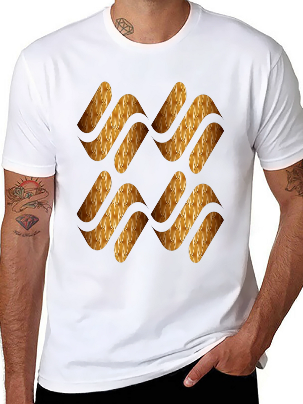 Stylish Black T-Shirt with Gold Pattern