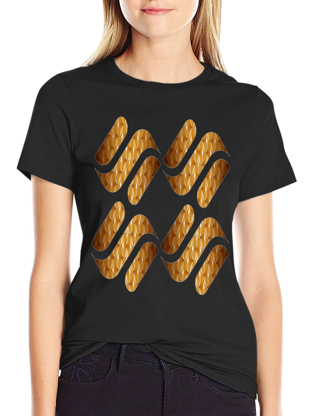 Stylish Black T-Shirt with Gold Pattern