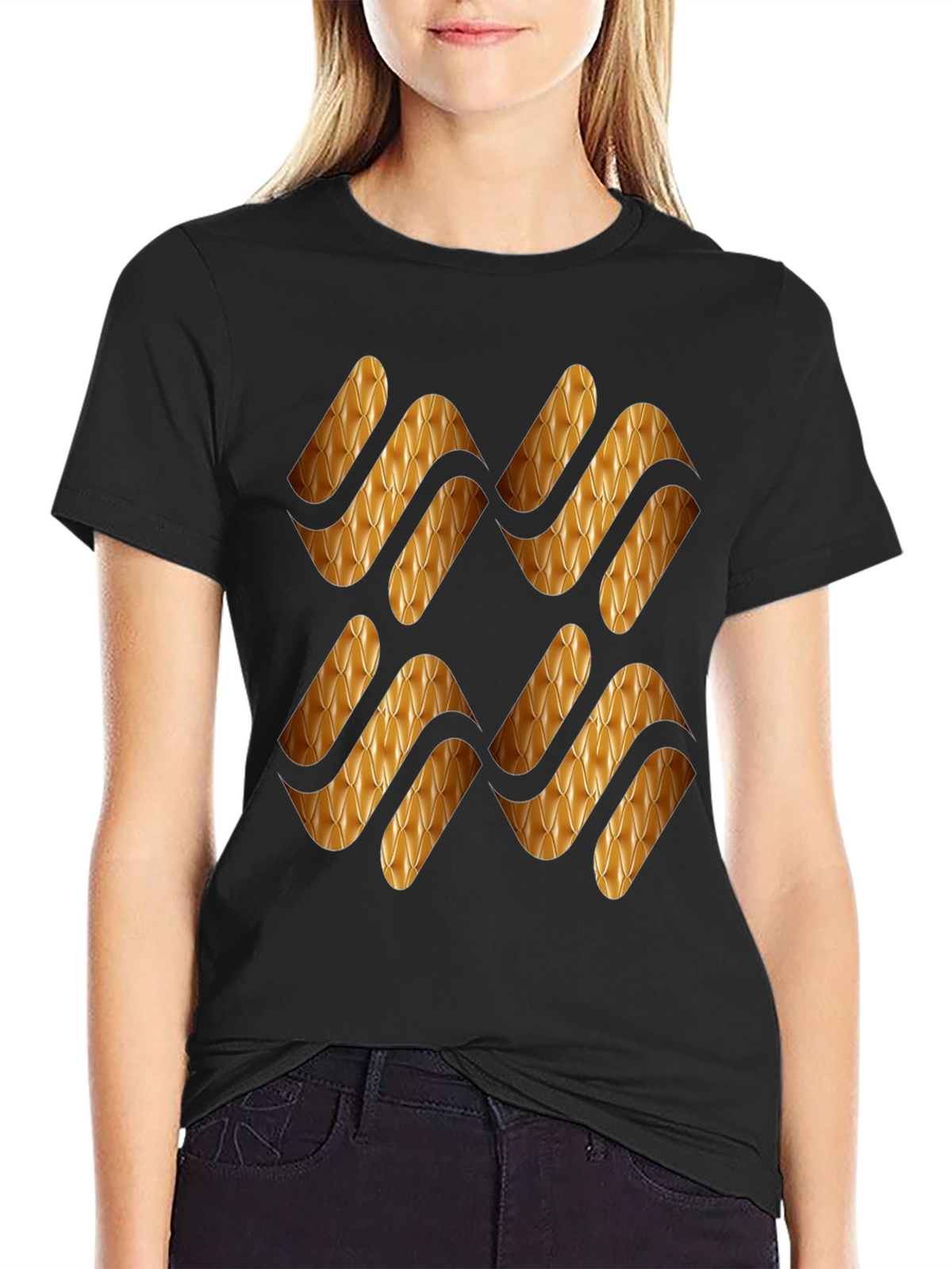Stylish Black T-Shirt with Gold Pattern
