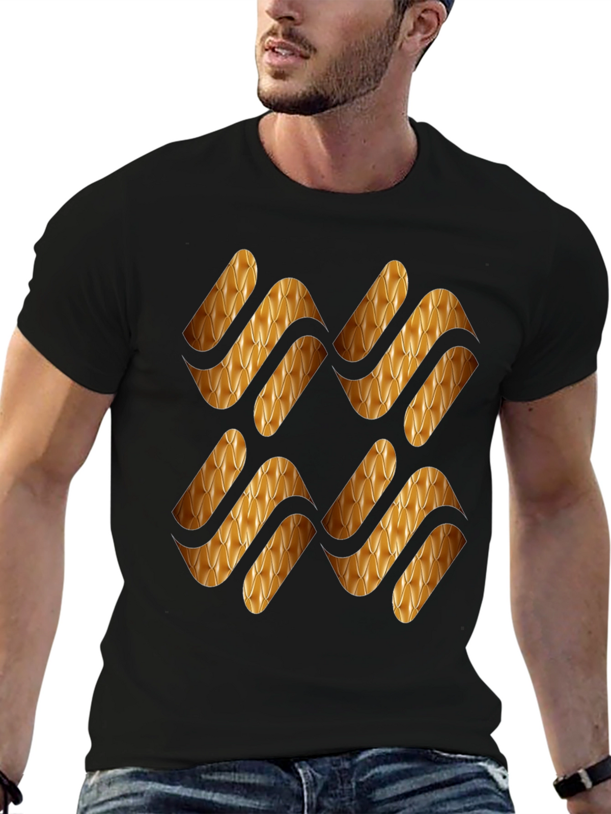 Stylish Black T-Shirt with Gold Pattern