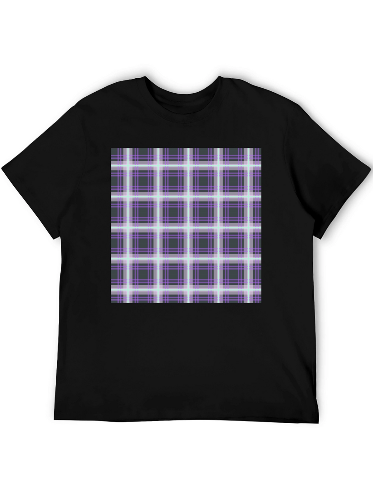 Plaid Graphic Print Black T-Shirt