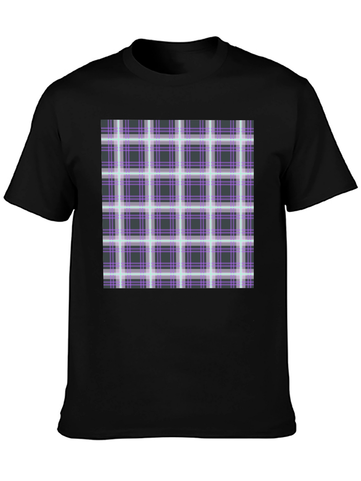 Plaid Graphic Print Black T-Shirt