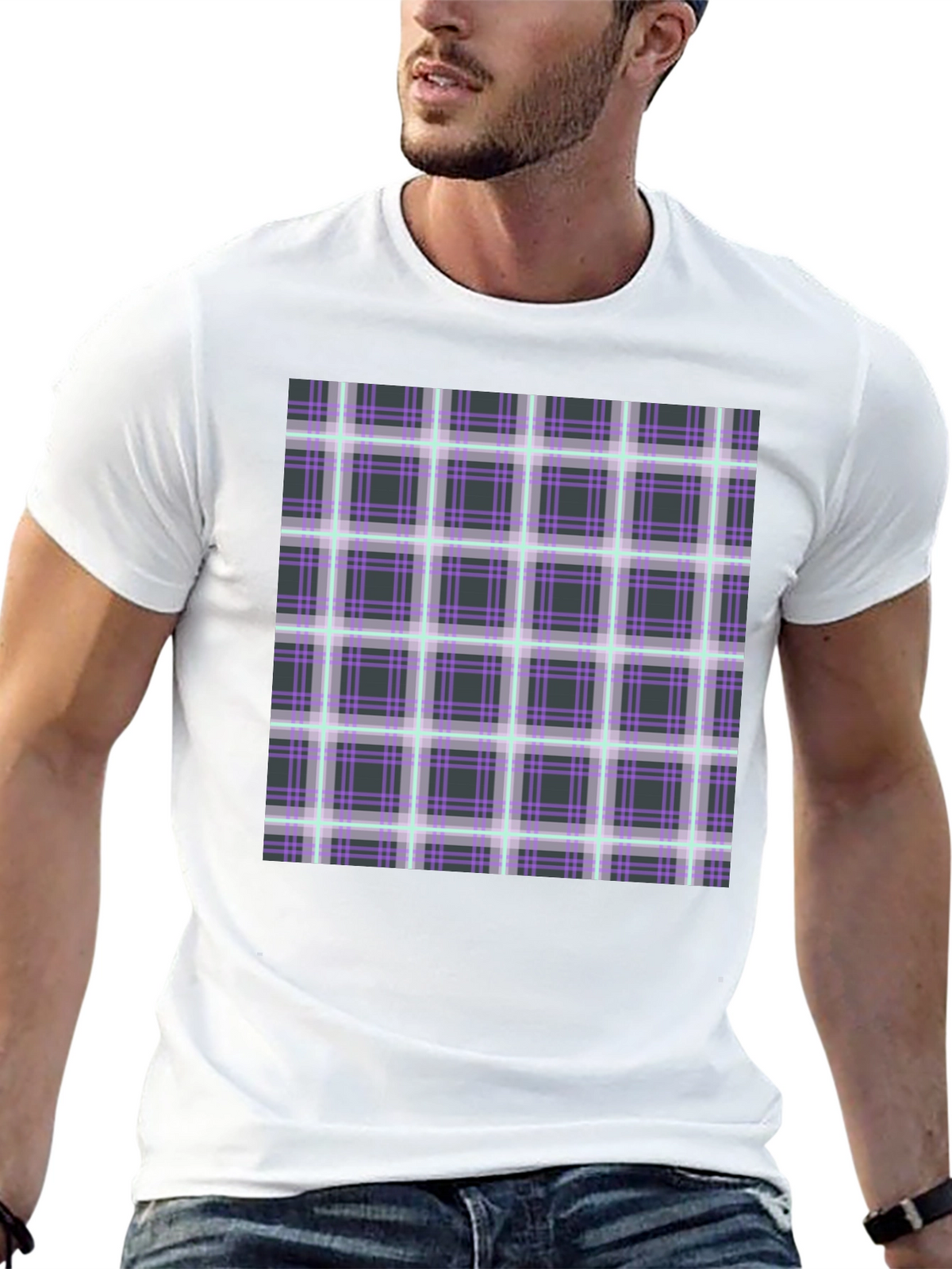 Plaid Graphic Print Black T-Shirt