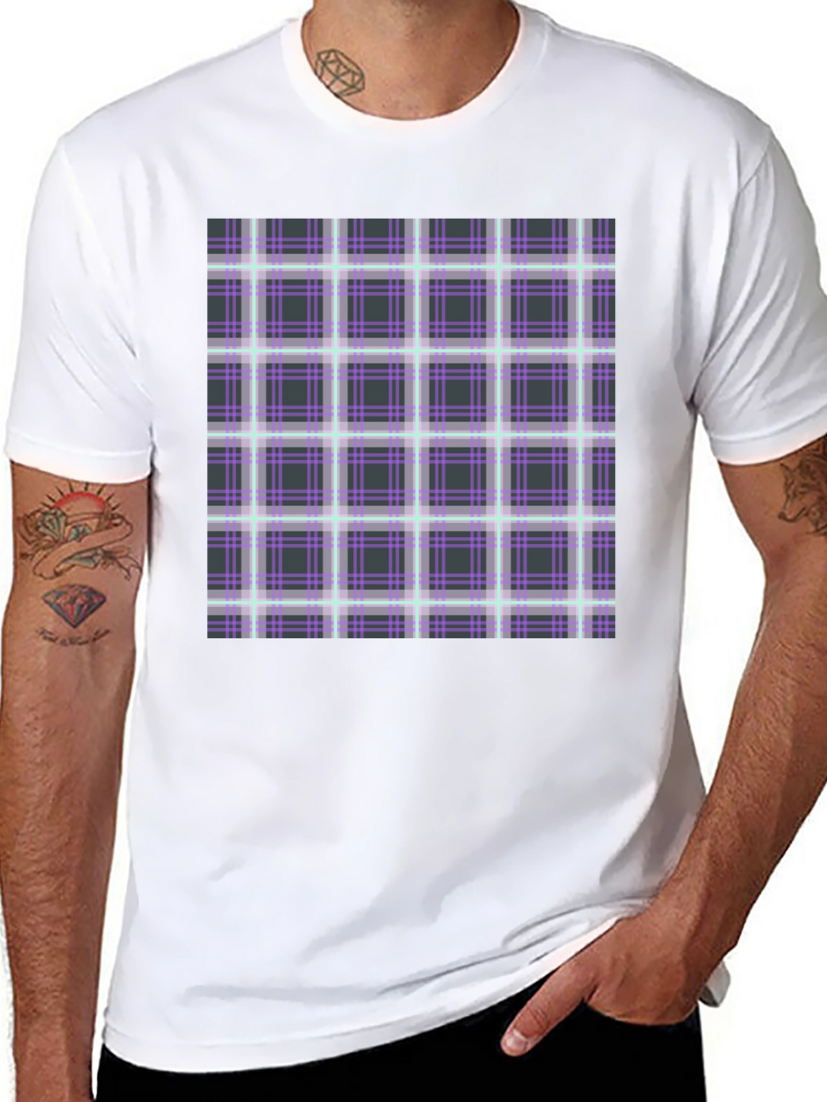 Plaid Graphic Print Black T-Shirt