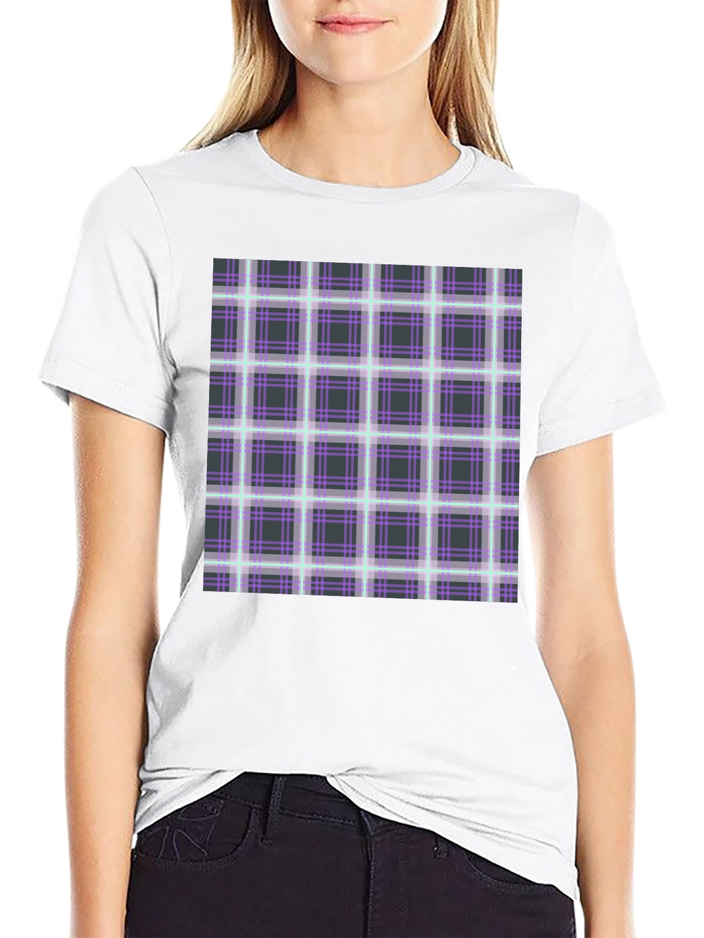 Plaid Graphic Print Black T-Shirt