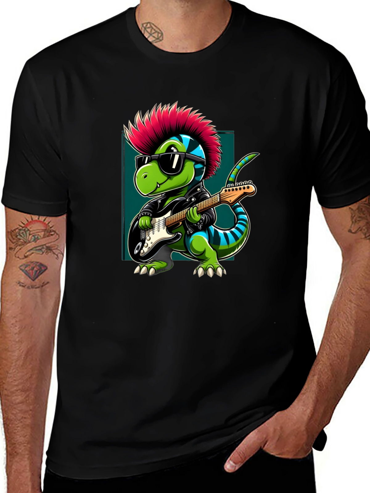 Punk Rock Dinosaur Guitarist T-Shirt