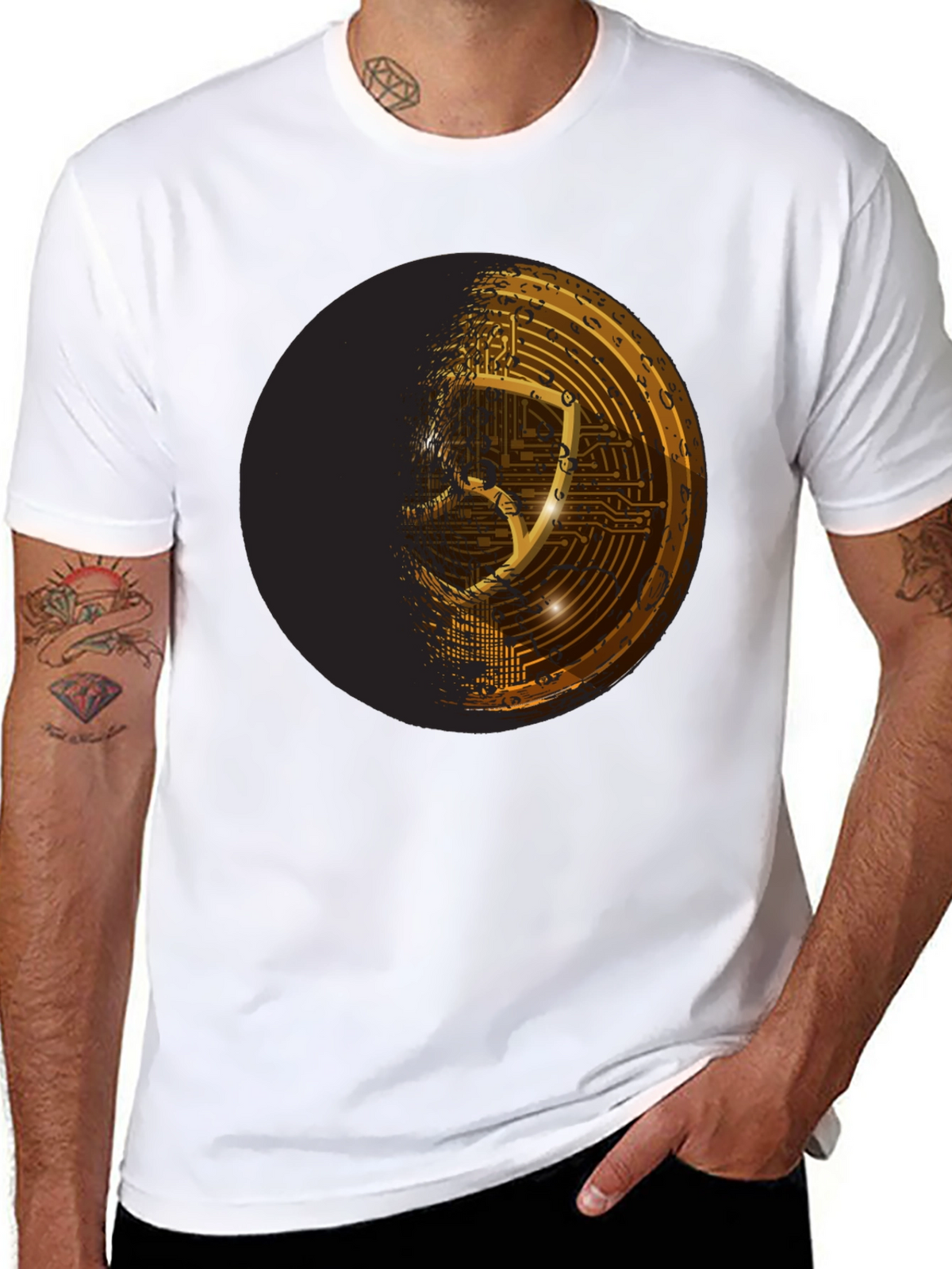 Cyber Shield Black T-Shirt - Futuristic Design