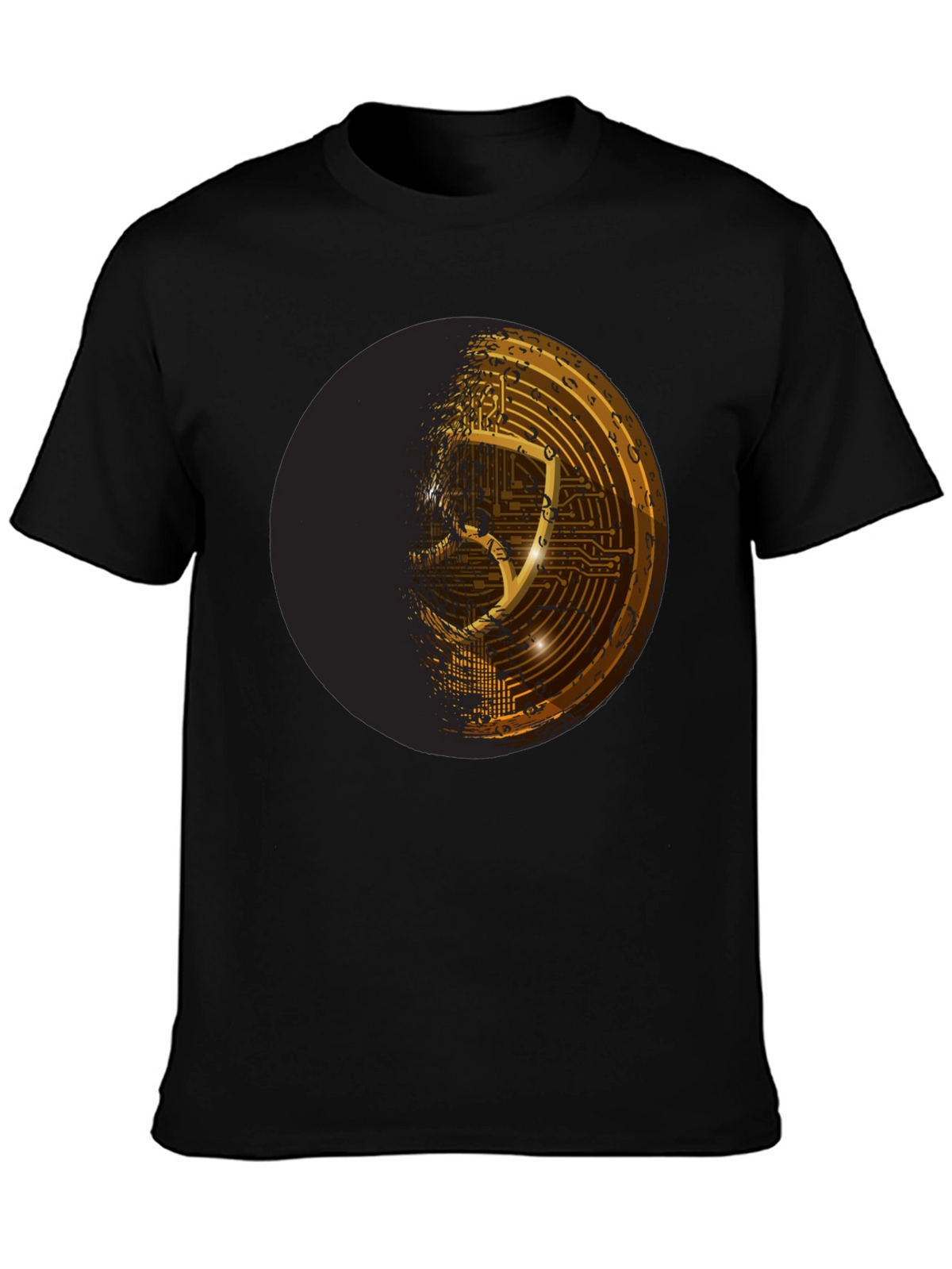Cyber Shield Black T-Shirt - Futuristic Design