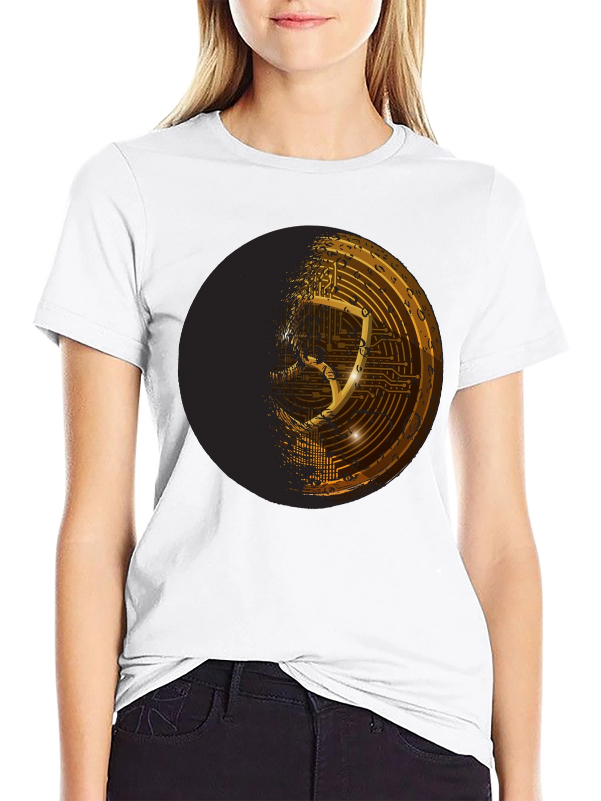Cyber Shield Black T-Shirt - Futuristic Design