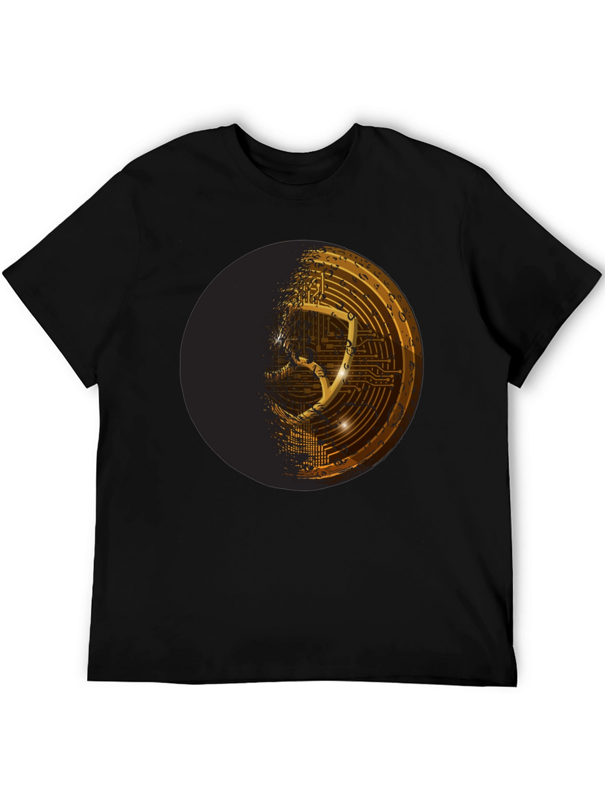 Cyber Shield Black T-Shirt - Futuristic Design