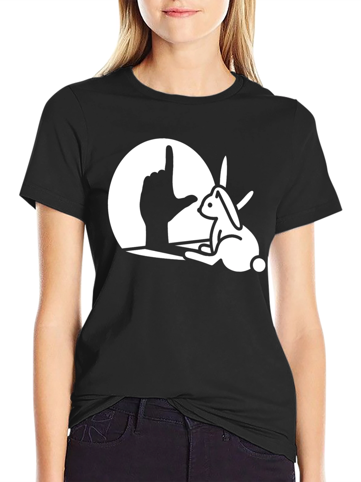 Rabbit Hand Shadow Graphic Tee - Unique Design