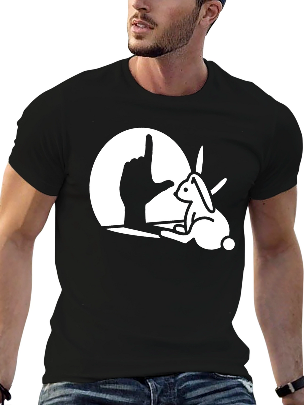 Rabbit Hand Shadow Graphic Tee - Unique Design