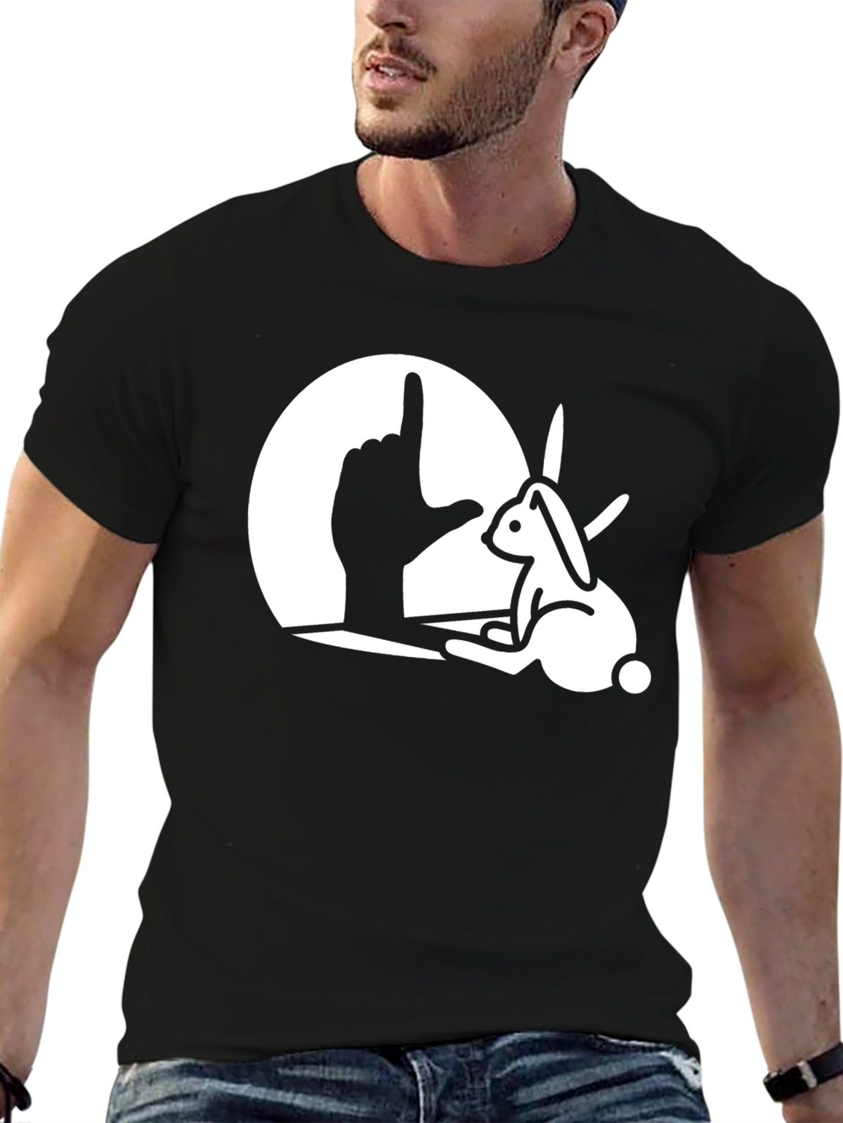 Rabbit Hand Shadow Graphic Tee - Unique Design