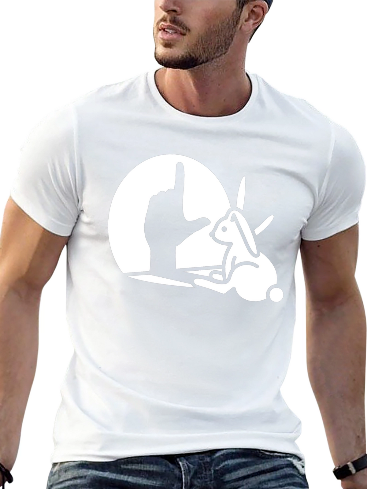 Rabbit Hand Shadow Graphic Tee - Unique Design