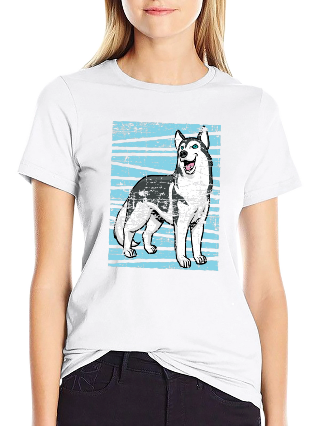 Husky Dog Graphic Print Black T-Shirt
