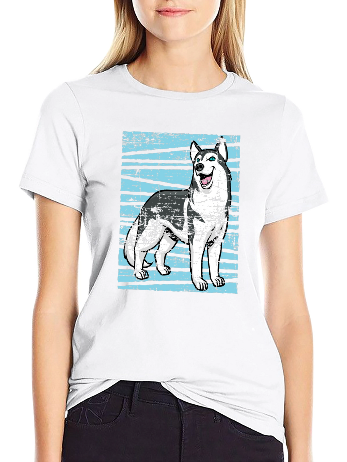 Husky Dog Graphic Print Black T-Shirt