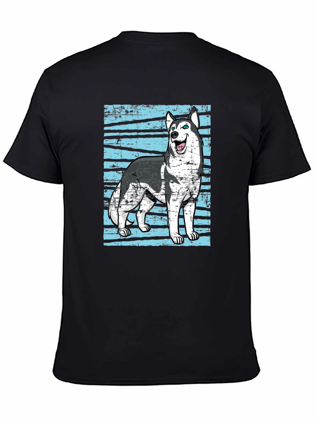 Husky Dog Graphic Print Black T-Shirt